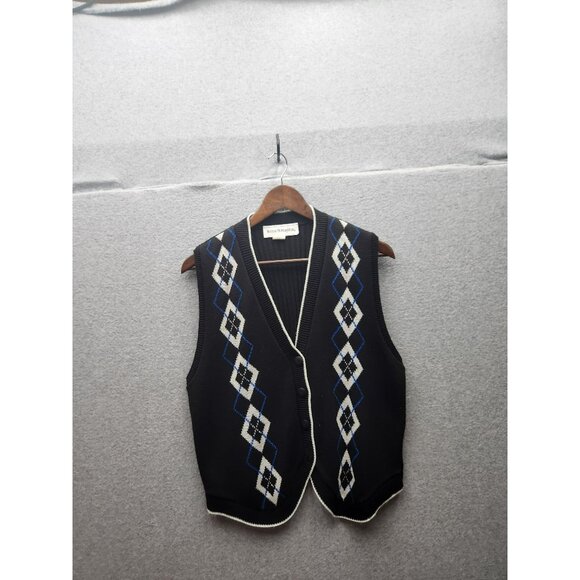 Vintage Norton McNaughton Black & Blue Argyle Knit Button-Up Sweater Vest - Size - Picture 1 of 4